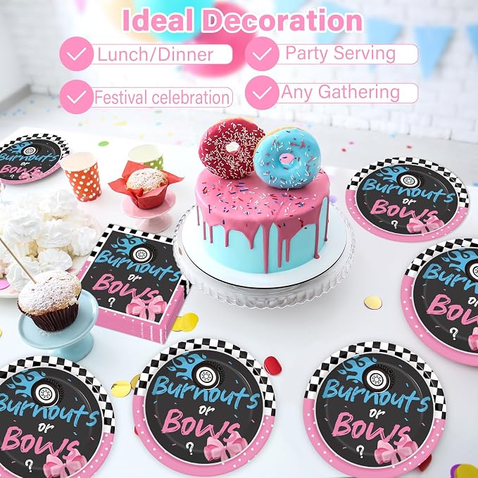 24 Guests Burnouts or Bows Gender Reveal Paper Plates Napkins Gender Reveal - Image 7