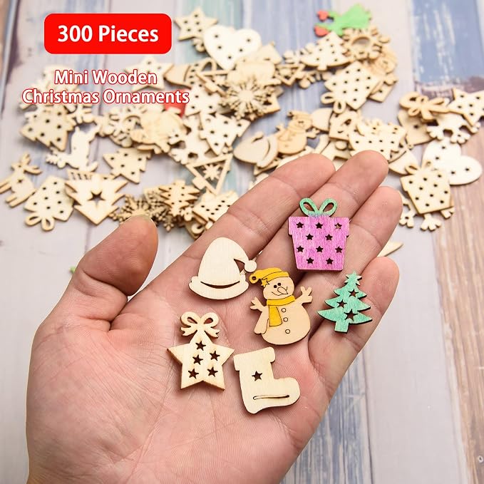 300 Pieces Unfinished Mini Wooden Christmas Ornaments DIY Wooden Christmas - Image 2
