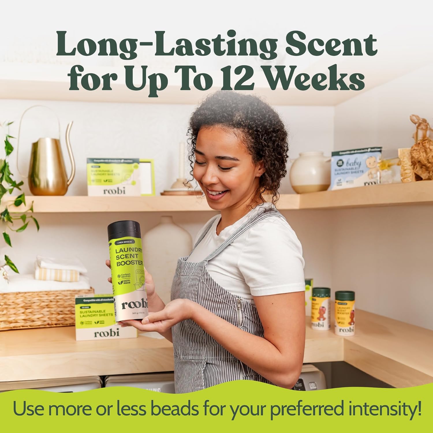 Roobi Sustainable Laundry Scent Booster Beads. Linen Breeze Fragrance Laundry Beads. 500 gr Bulk Booster Pack. Carbon Neutral, 100% Vegan.