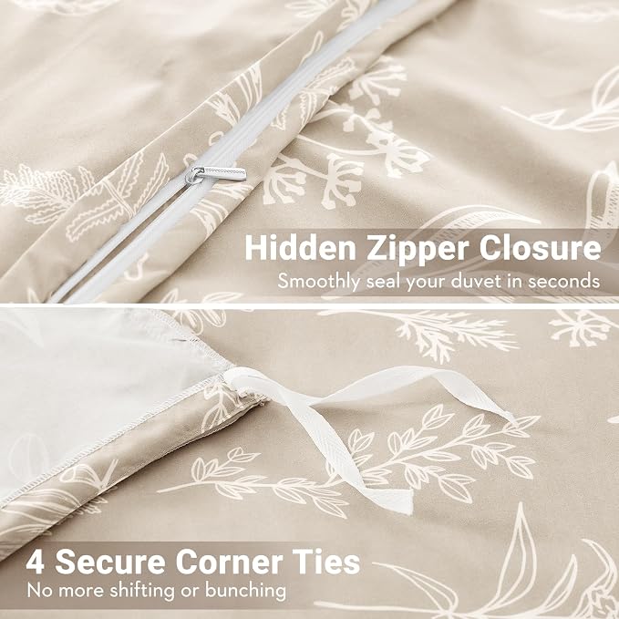 MUXHOMO Duvet Cover King Size, Reversible Floral Beige Duvet Cover Set - Image 5
