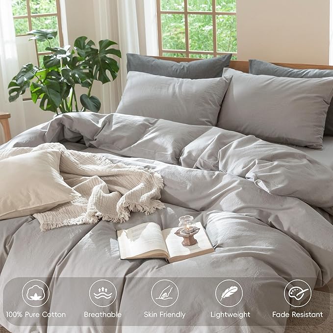 MooMee Bedding Duvet Cover Set 100% Washed Cotton Linen Like Textured - Image 4