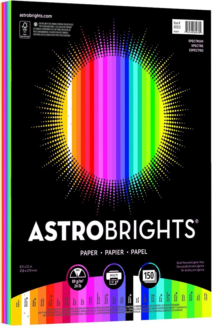 Neenah Paper Astrobrights Color Paper, 8.5” x 11”, 24 lb/89 gsm, Spectrum by Unknown