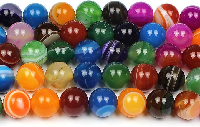 MJDCB Natural Multicolor Stripe Agate Beads Round Loose Beads - Image 3