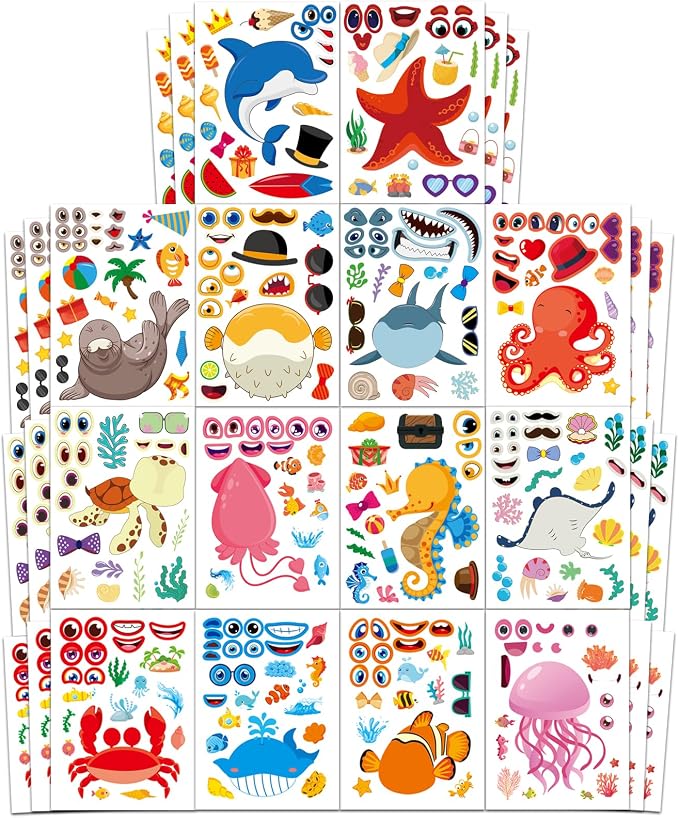 Aowplc 42 Pcs Ocean Animals Make-a-Face Sticker Sheets by Aowplc