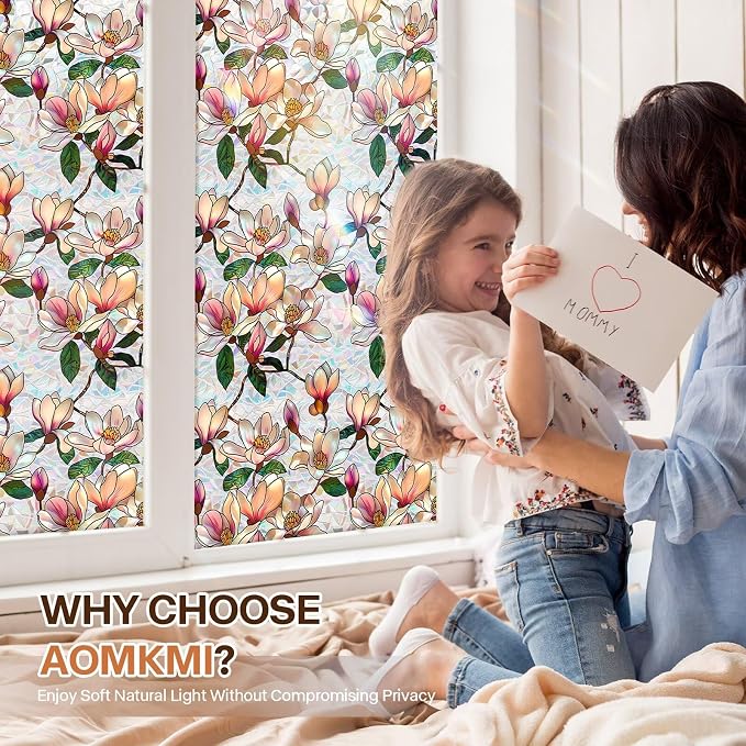 Floral Window Privacy Films, Stained Glass Rainbow Window Sticker Decor - Image 3