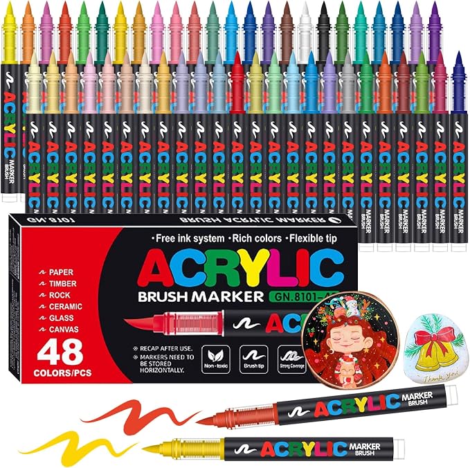Amamao Acrylic Paint Markers, Soft Brush Tip Pens and Markers, Acrylic Paint by Amamao