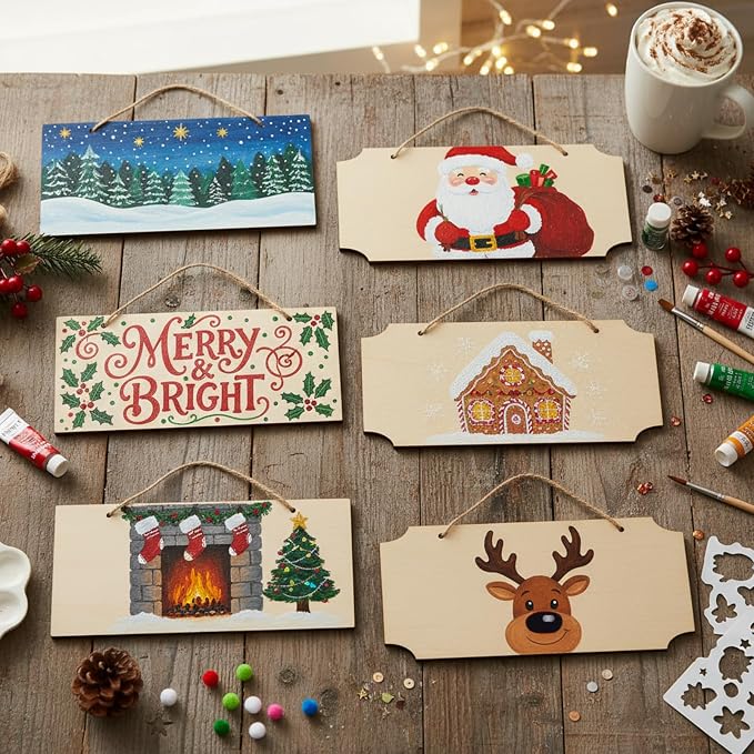 Patelai 20 Pcs Unfinished Hanging Wood Sign 9.8 x 3.9 Inch Rectangle Blank - Image 6
