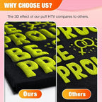 VinylRus Puff Vinyl Heat Transfer 3D -12” x 6ft Neon Yellow Puff Iron on Vinyl - Image 3