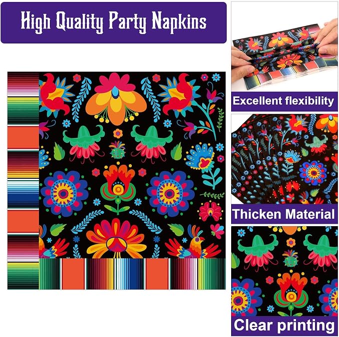 50 Guests Mexican Fiesta Plates and Napkins Party Supplies Mayo Datura Flower - Image 5