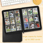 360 Cards Ringless 9-Pocket Side Loading Trading Card Binder, PU Zipper Fixed - Image 6