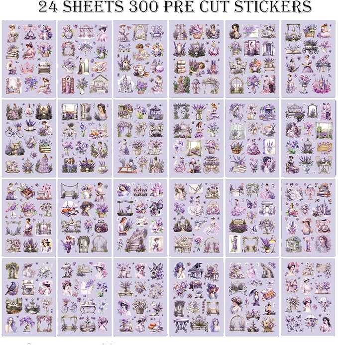 Vintage Ephemera Sticker 24 Sheets precut 300 washi Stickers Paper Girls - Image 3