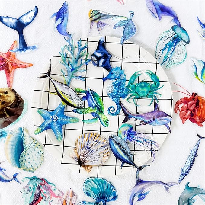 50PCS Marine Animal Stickers PET Transparent Stickers Starfish, Sea Turtles by Unknown