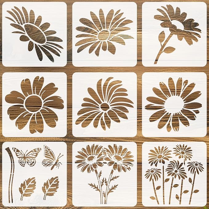 9pcs Large Flower Stencils for Painting on Wall Dasiy Flower Stencils for by beinkmake