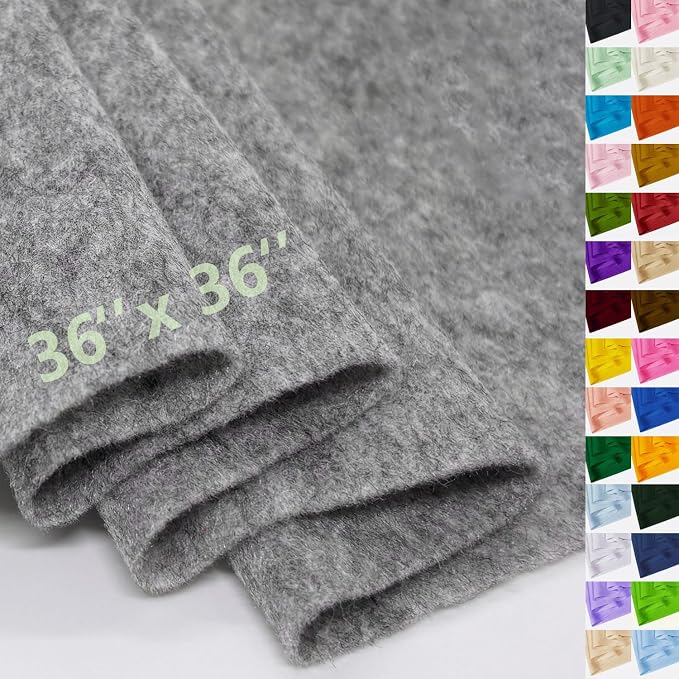 Grey Felt Fabric 36" X 36", 1.6mm Thick Soft and Durable Flexible Craft Felt by by FANOMMI