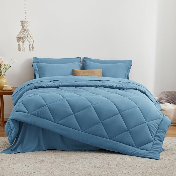 Love's cabin Twin Comforter Set Misty Blue, 5 Pieces Twin Bed in a Bag - Image 2