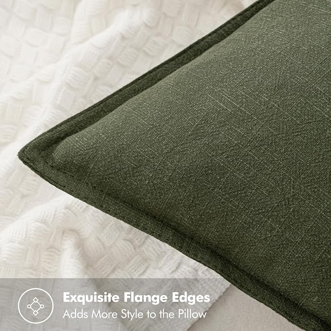 MIULEE Decorative Linen Pillow Covers 18x18 Inch Dark Olive Green Boho - Image 2