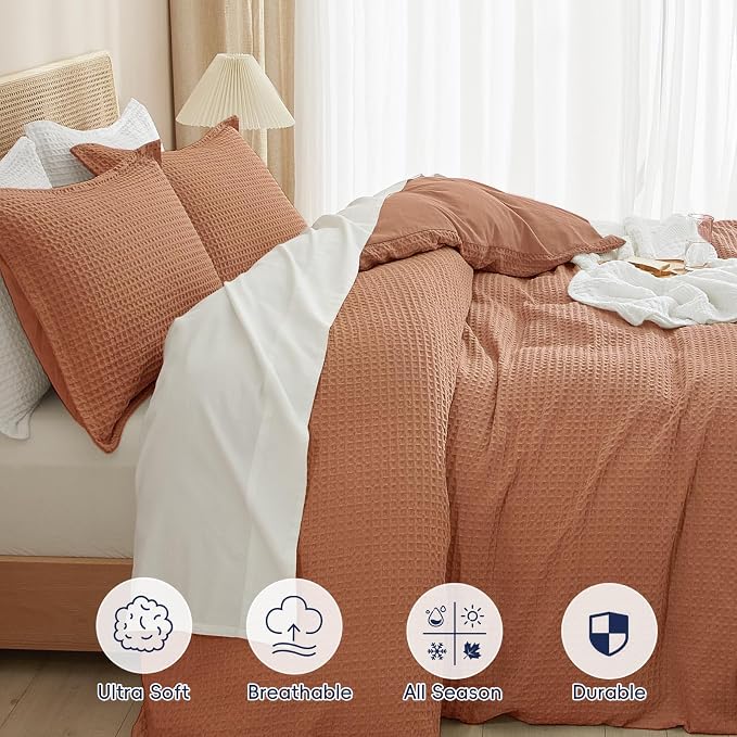 PHF Waffle Weave Duvet Cover Set King Size, No Snagging Ultra Soft Luxury - Image 4
