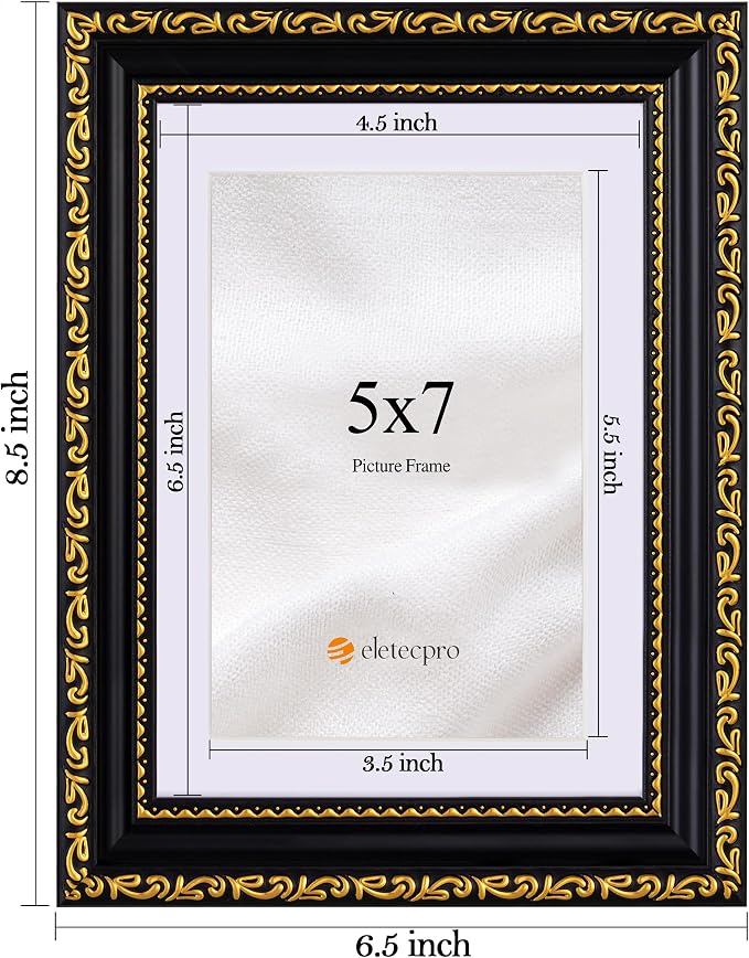 eletecpro 5x7 Vintage Picture Frame, Glass Cover, Horizontal or Vertical - Image 3