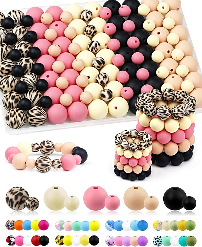 FIVEIZERO 100PCS 9mm & 15mm Silicone Beads, Fade-resistant, Easy-clean by FIVEIZERO