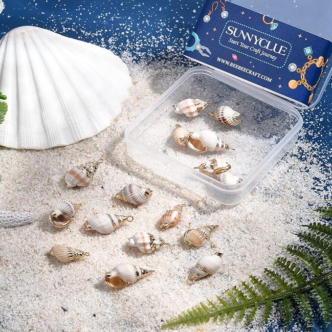 SUNNYCLUE 1 Box 16Pcs 4 Style Ocean Beach Spiral Seashells Craft Charms - Image 4