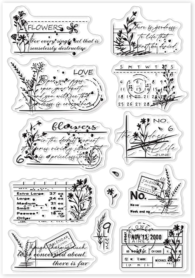 GLOBLELAND Vintage Floral Calendar Clear Stamps Floral Postage Silicone Stamps - Image 8
