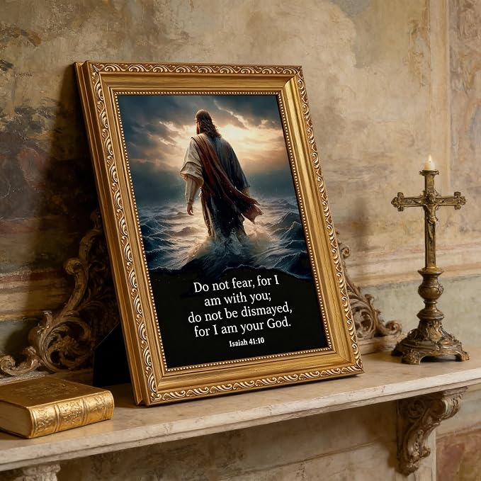 Vintage Gold Framed Jesus Wall Art Jesus Walking on Water Christian Canvas - Image 2