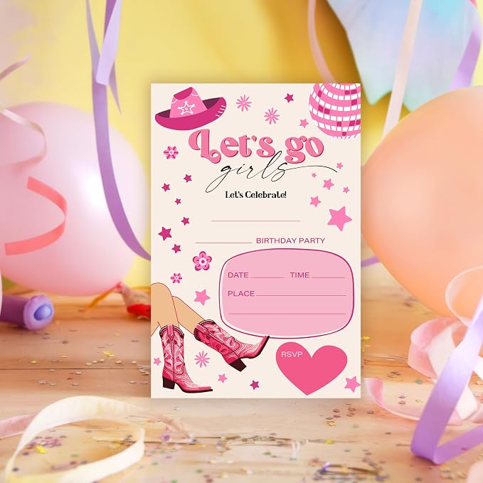 Cowgirl Birthday Invitations, 25 Double-Sided Invitation Cards - Image 6