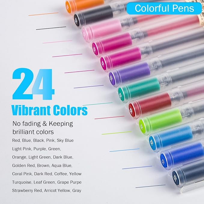 BEIWO Premium Gel Ink Ball Point Pen, Fine Point 24 Color Pens, Smooth Writing - Image 3