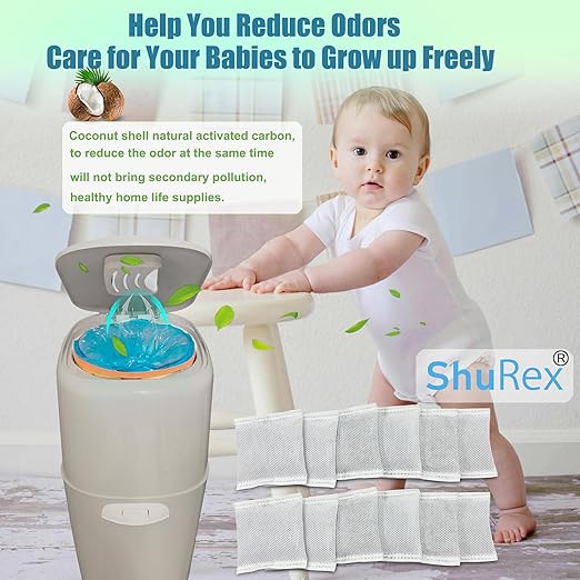 12 Pack Diaper Pail Carbon Filters for Playtex Diaper Genie Complete and Expressions Pail, Charcoal Odor Absorbing Bags for Diaper Genie Diaper Pails with Built-in Odor Controlling Compartment
