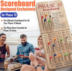 Tuiiopoli Score Board for Phase 10, Thicken Real Quailty Hardwood Oak Scoreboard - Image 2