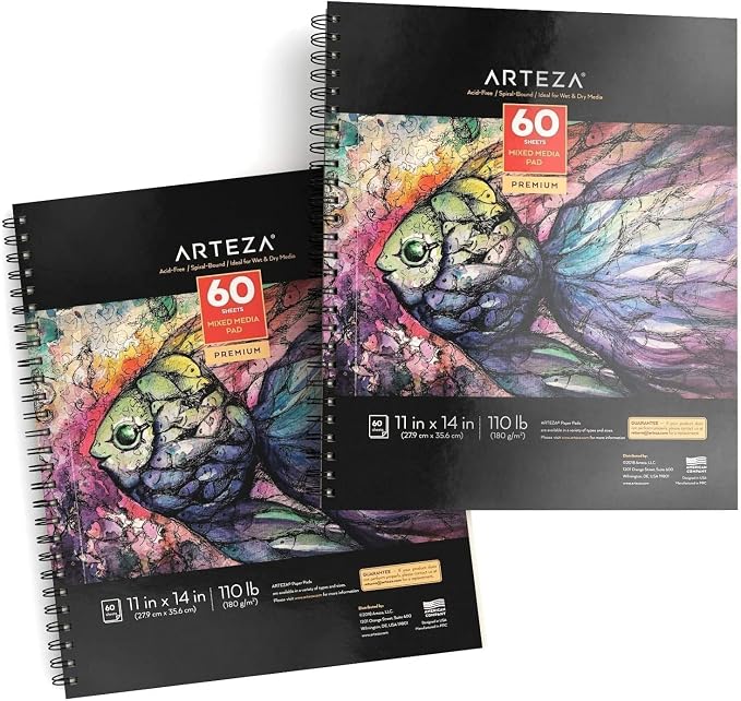ARTEZA Mixed Media Sketchbook, 11x14 Inches – 2-Pack, 60 Spiral-Bound Sheets by ARTEZA