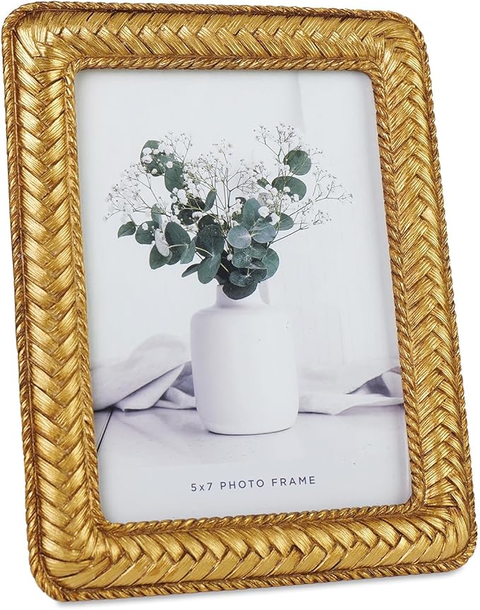 Cuspin 5x7 Gold Picture Frame, Ornate Decorative Rattan Resin Photo Frame - Image 8