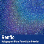 Renfio Holographic Ultra Fine Glitter Powder Metallic Resin Glitter 2.11 Oz PET - Image 2