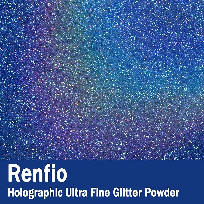Renfio Holographic Ultra Fine Glitter Powder Metallic Resin Glitter 2.11 Oz PET - Image 2