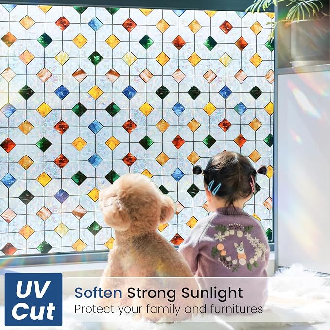 DKTIE Rainbow Stained Glass Window Film Decorative Privacy Window Film Patterns - Image 2