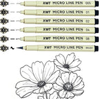 Micro Fineliner Pens 6 Size/Set, Ultra Fine Fineliner Pen, Brush Marker Pen by XWT