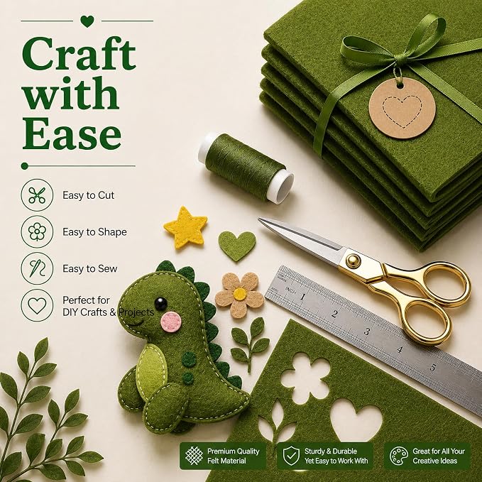 Moss Green Large Felt Fabric 36" x 36", 1mm Stiff Felt Sheet, Nonwoven Fabric - Image 5