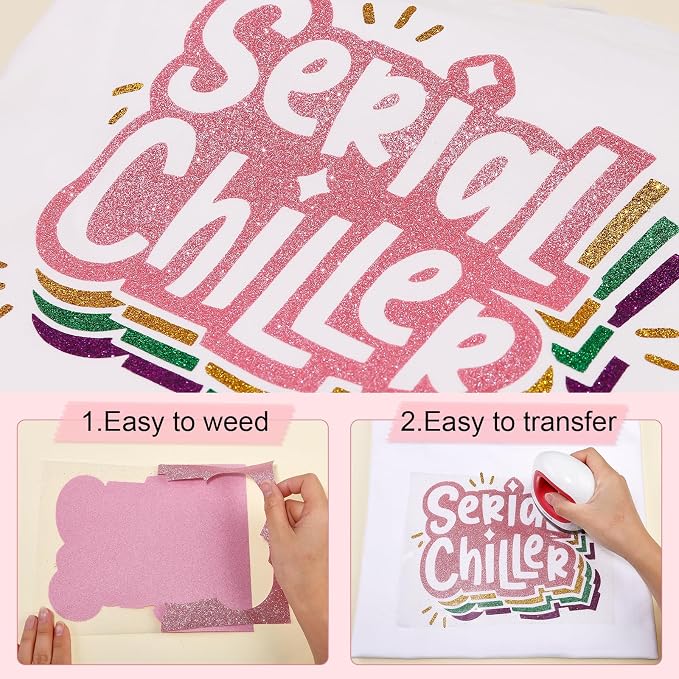 Tintnut Pink Glitter Heat Transfer Vinyl Roll, easy cut & weed, stretch washable - Image 3