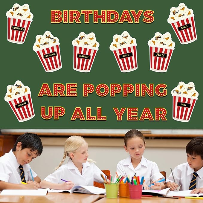 Loneliness 66PCS Popcorn Birthday Bulletin Board Set Classroom Decorations - Image 5
