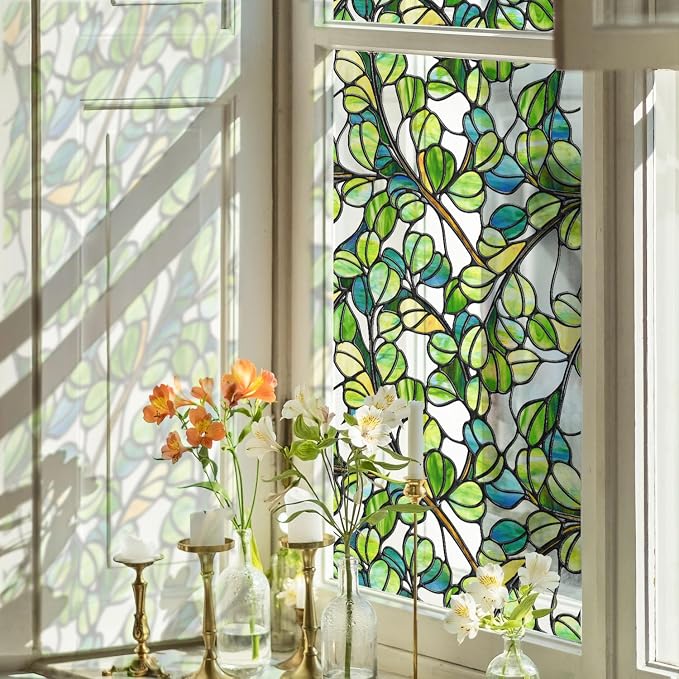 funlife Original Hand-Drawn Faux Stained Glass Window Film, Reusable - Image 5