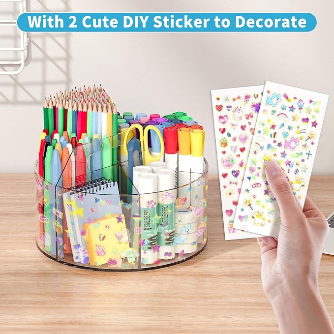 Acrylic Pen Holder with 2 Adhesive DIY Stickers, Desk Organizer Marker Holder - Image 2