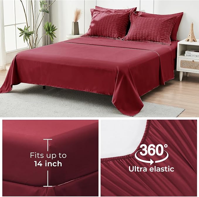 HYMOKEGE Burgundy California King Comforter Set Seersucker 7 Pieces, All Season - Image 7