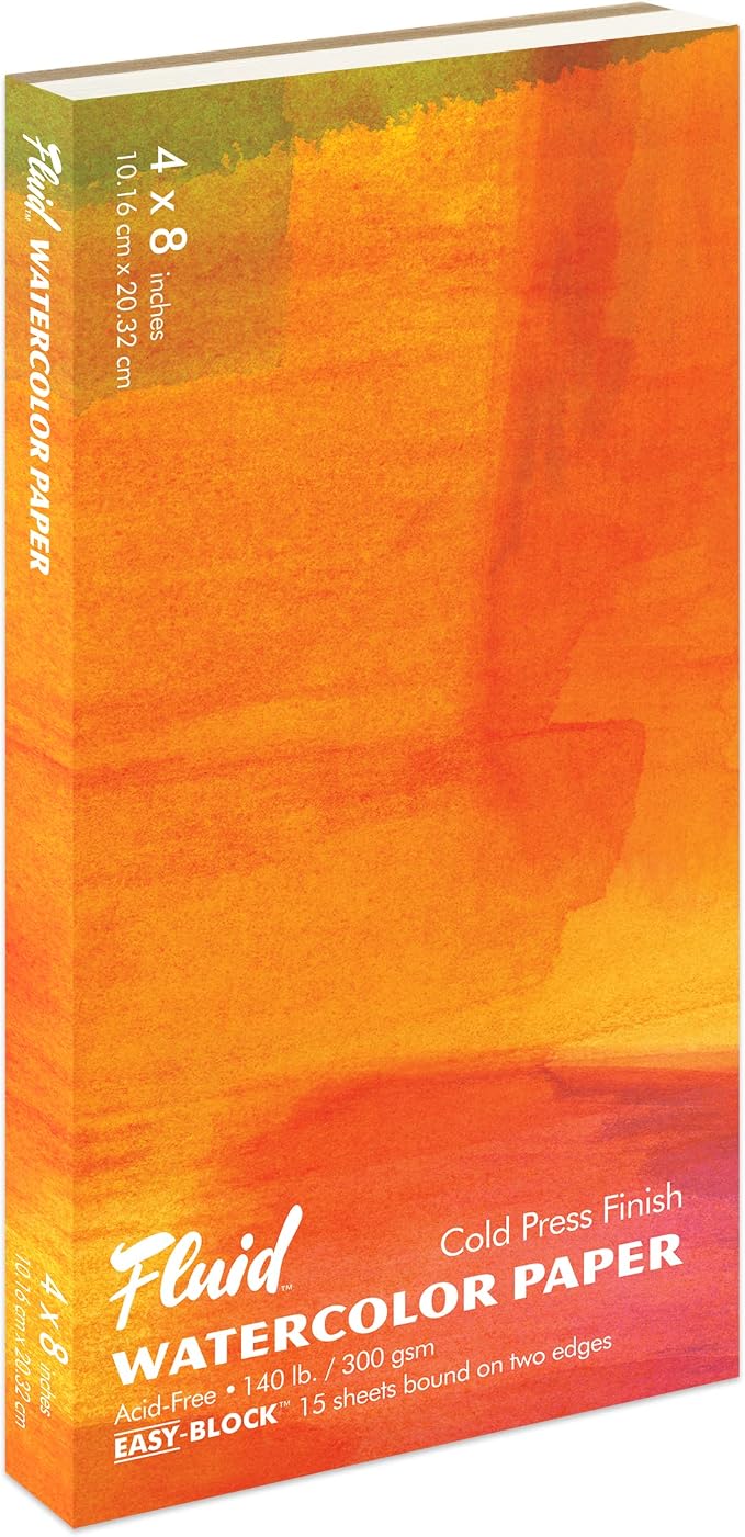Fluid Watercolor Paper Block, 4 x 8 inches, 15 Sheets, 140 lb Cold Press Pad by SpeedballArt