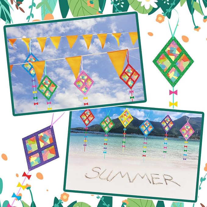 24 Sets Kites Craft DIY Kites Tissue Paper Craft Kits Summer Party Supplies DIY - Image 5