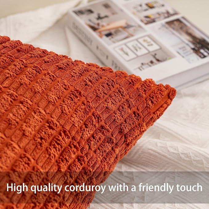 Aegero Pack of 2 Corduroy Decorative Throw Pillow Covers 18x18 Inch Soft - Image 2