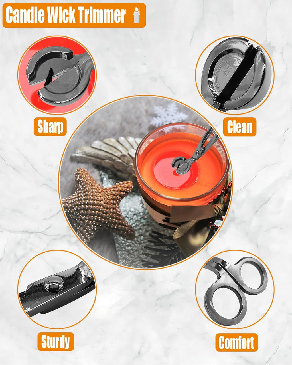 4 in1 Candle Accessory Set with Storage Tray Plate, Candle Wick Trimmer, Candle Wick Snuffer, Candle Wick Dipper, Storage Tray Plate, Great for Scented Candles Lovers (Silver Black)