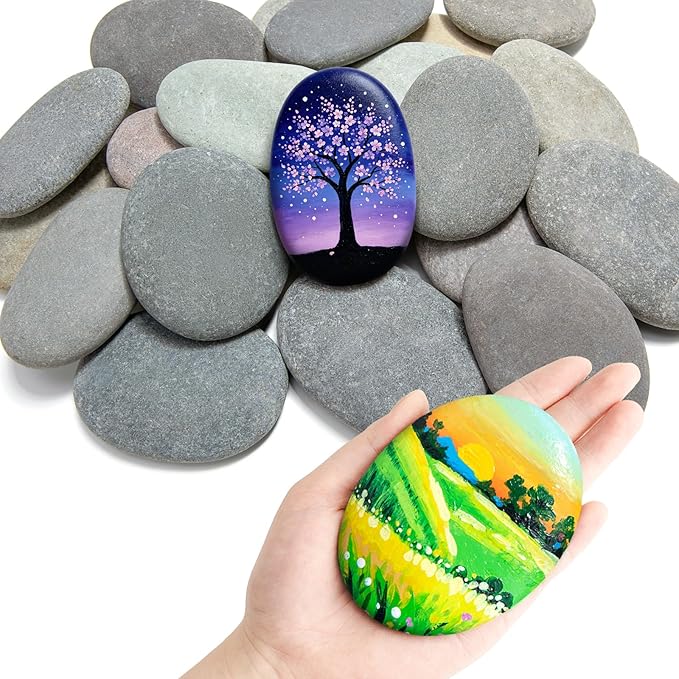 Simetufy 30Pcs Large Rocks for Painting 3.3-4.5Inch Natural River Stones for DIY by Simetufy