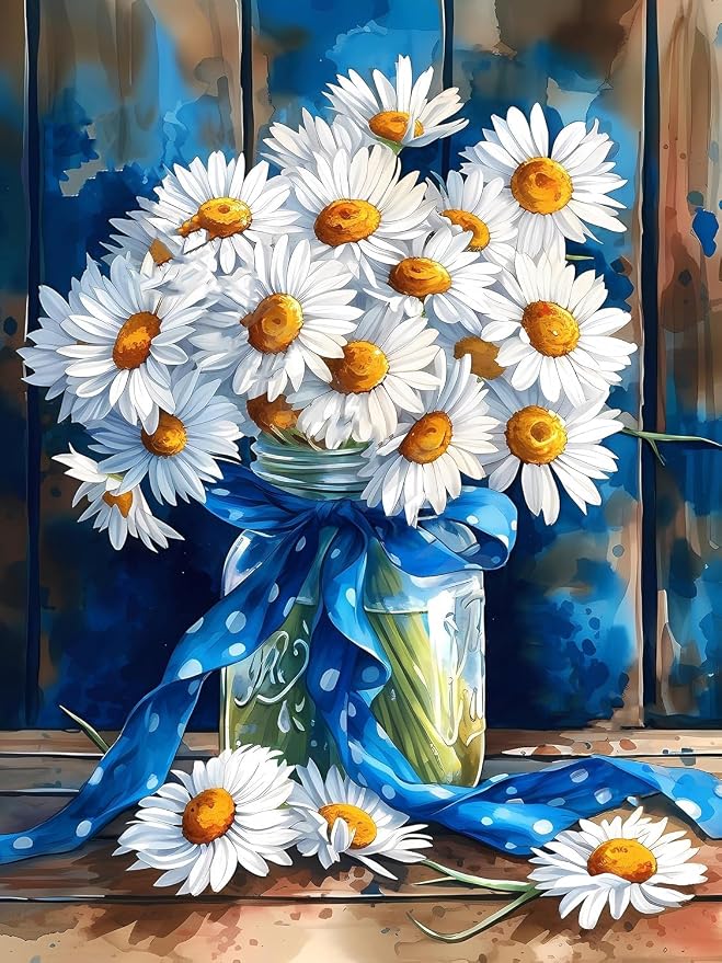 MjhRcll Daisy Stamped Cross Stitch Kits, Flowers Cross Stitch Ornament Kits by MjhRcll