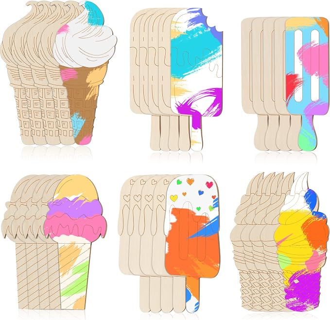 Chunful 30 Pieces Ice Cream Wood Cutouts Crafts Bulk Color Your Own Ice Cream by Chunful