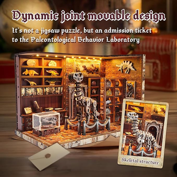 3D Wooden Puzzles for Adults, DIY Miniature Dollhouse, Book Nook Kit, Built-in - Image 3